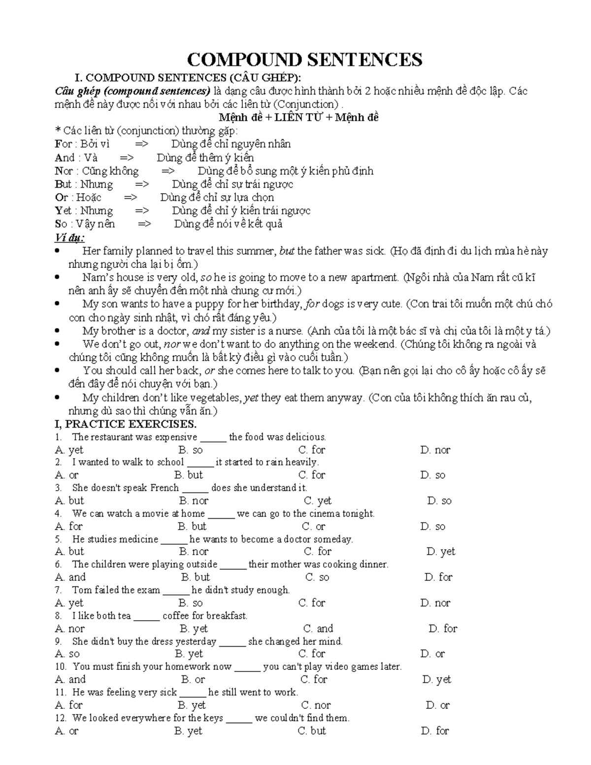 Grammar: Compound Sentences & Infinitives - Unit 4 (Grade 10) - Studocu