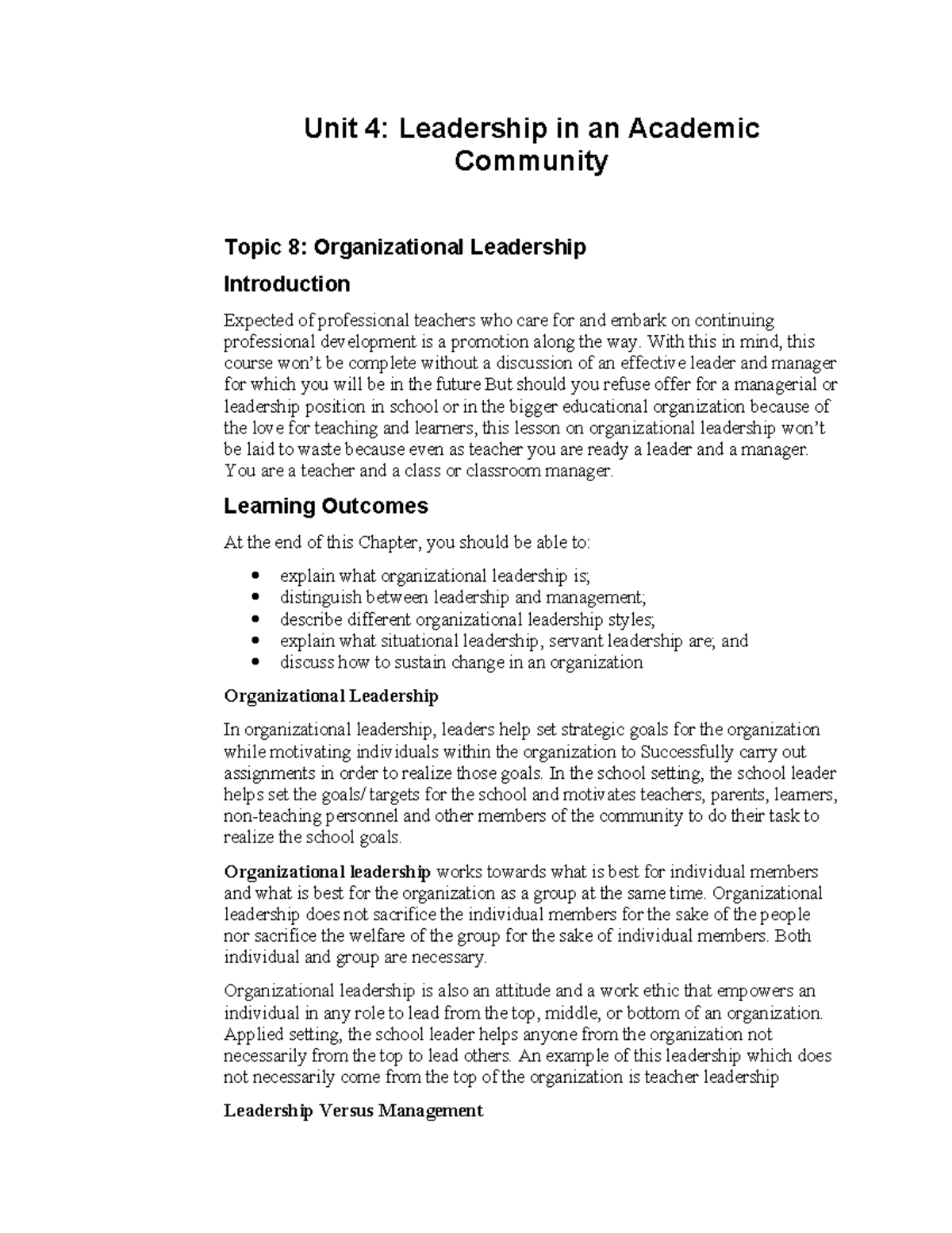 Unit 4: Leadership in Academic Communities - Topic 8 Overview - Studocu