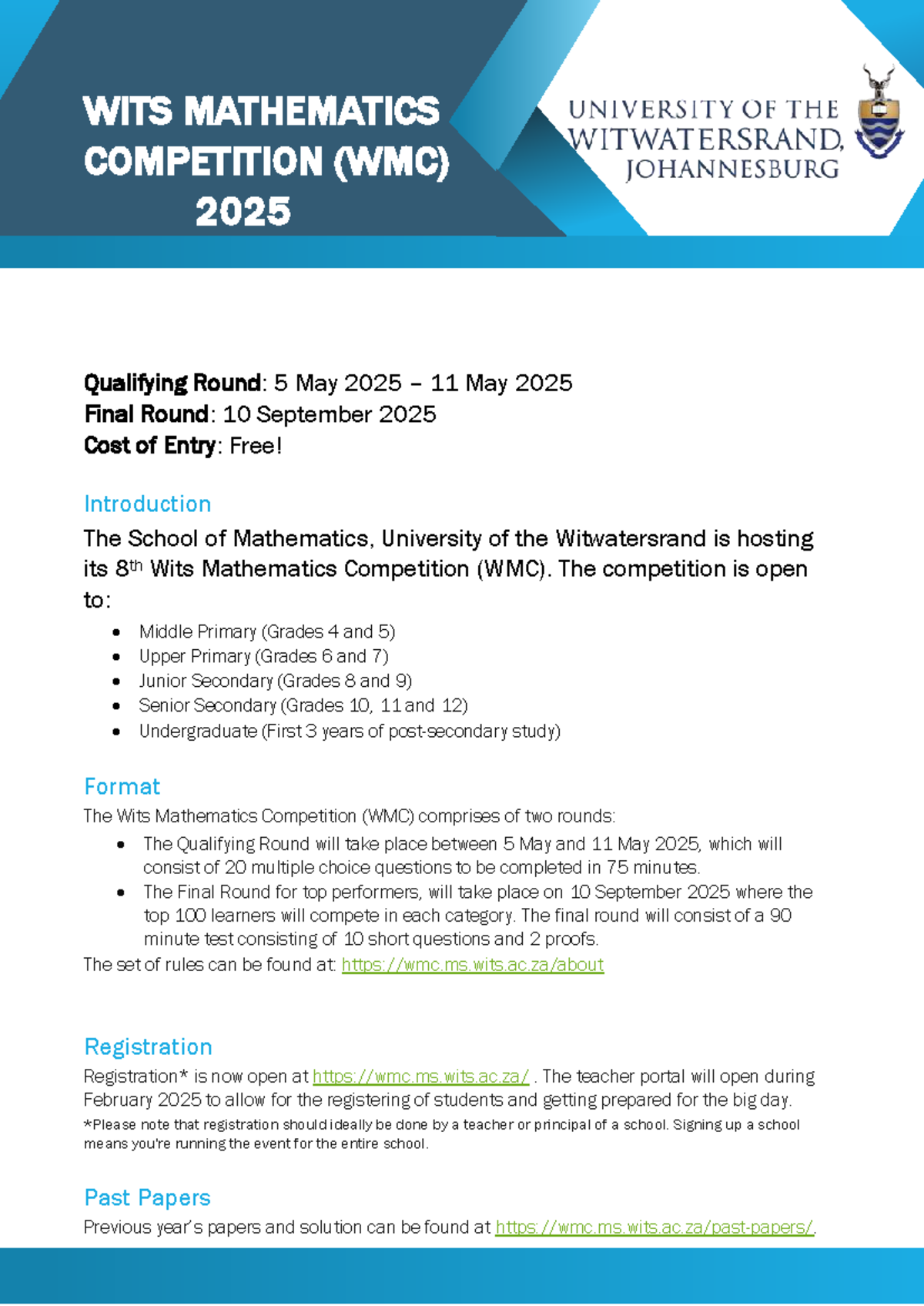 WMC 2025 Mathematics Competition: Qualifying & Final Round Details ...