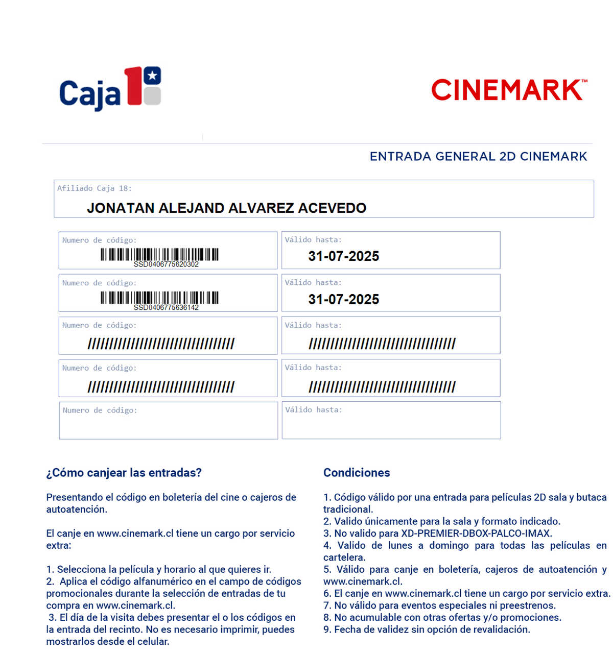 Cupon Cinemark 2D d617a8fb - TM Caja CINEMARK ENTRADA GENERAL 2D ...