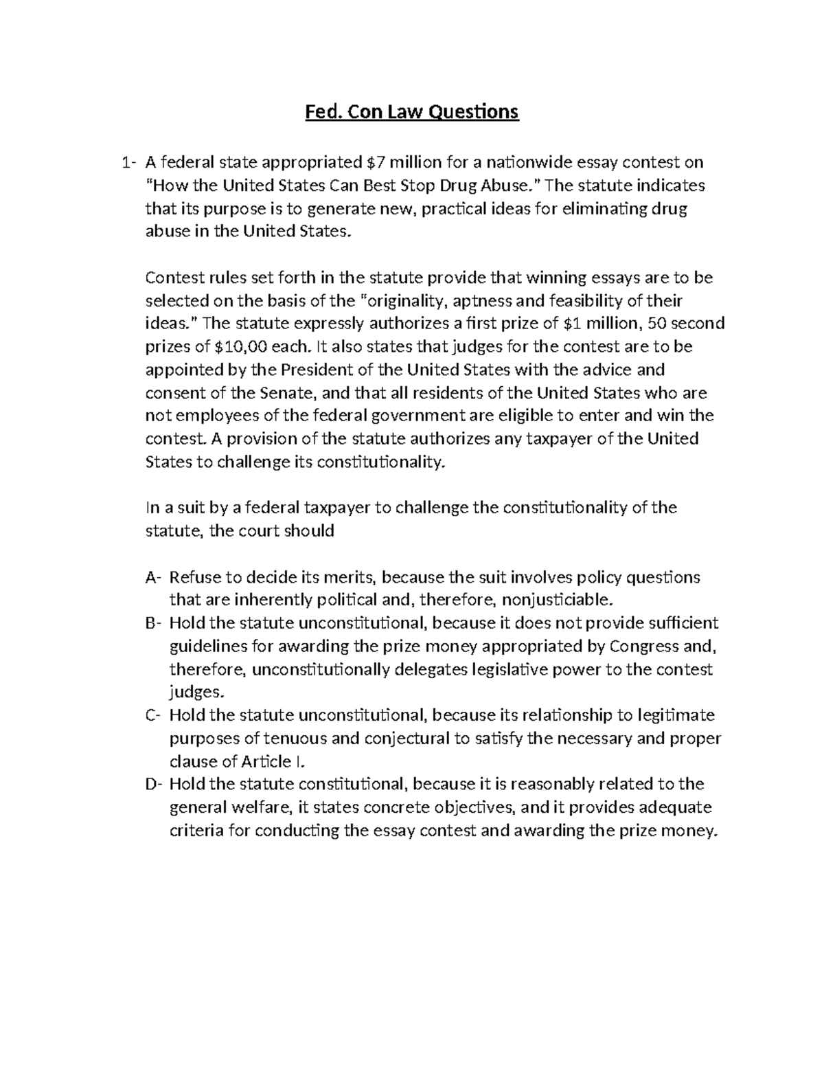 Federal Constitutional Law Questions 1-13: Analysis and Insights - Studocu
