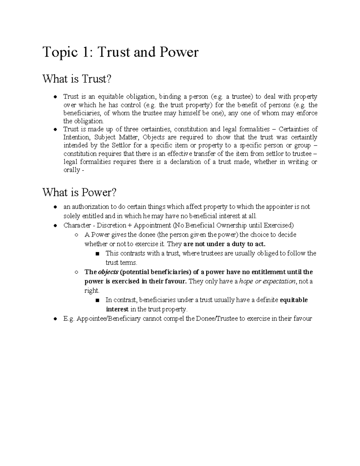 Equity & Trusts 2: Topic 1 - Trust vs Power Explained - Studocu