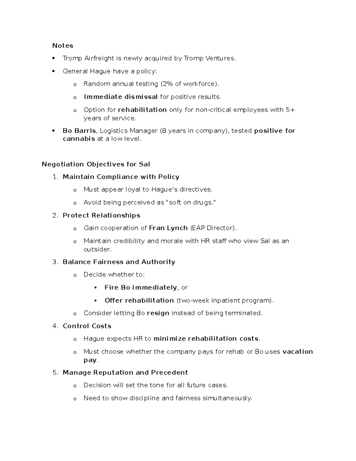 Negotiation Notes for Tromp Airfreight Case Study - Studocu
