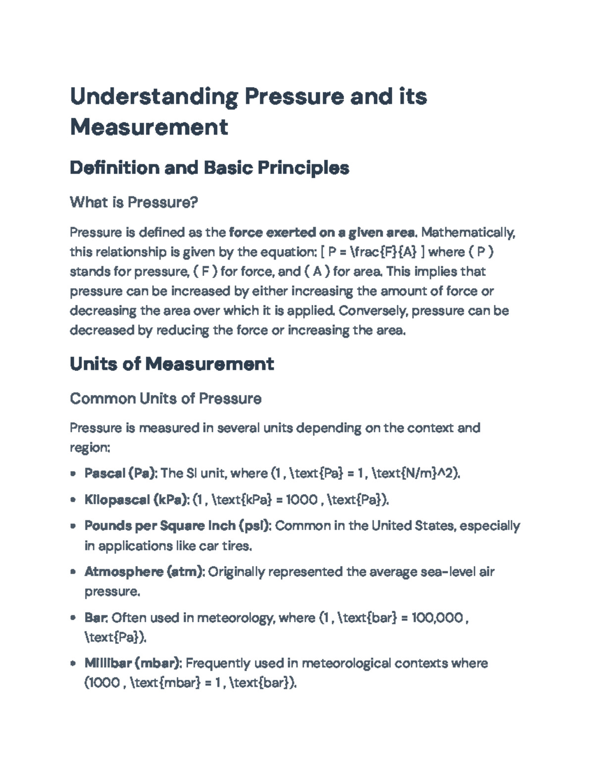 Understanding Pressure and Its Measurement: Definition and Applications ...