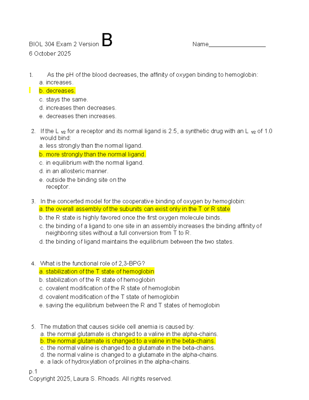 BIOL 304 Exam 2 Version B Highlights and Key Concepts - Studocu