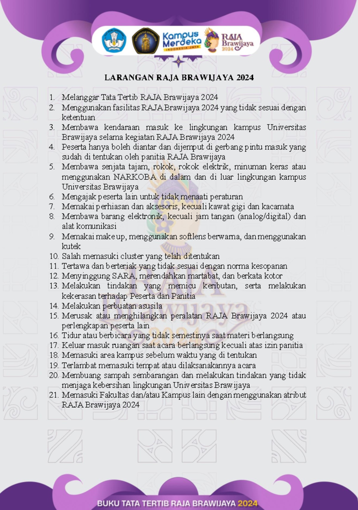 Tata Tertib dan Pelanggaran RAJA Brawijaya 2024 untuk Mahasiswa Baru ...