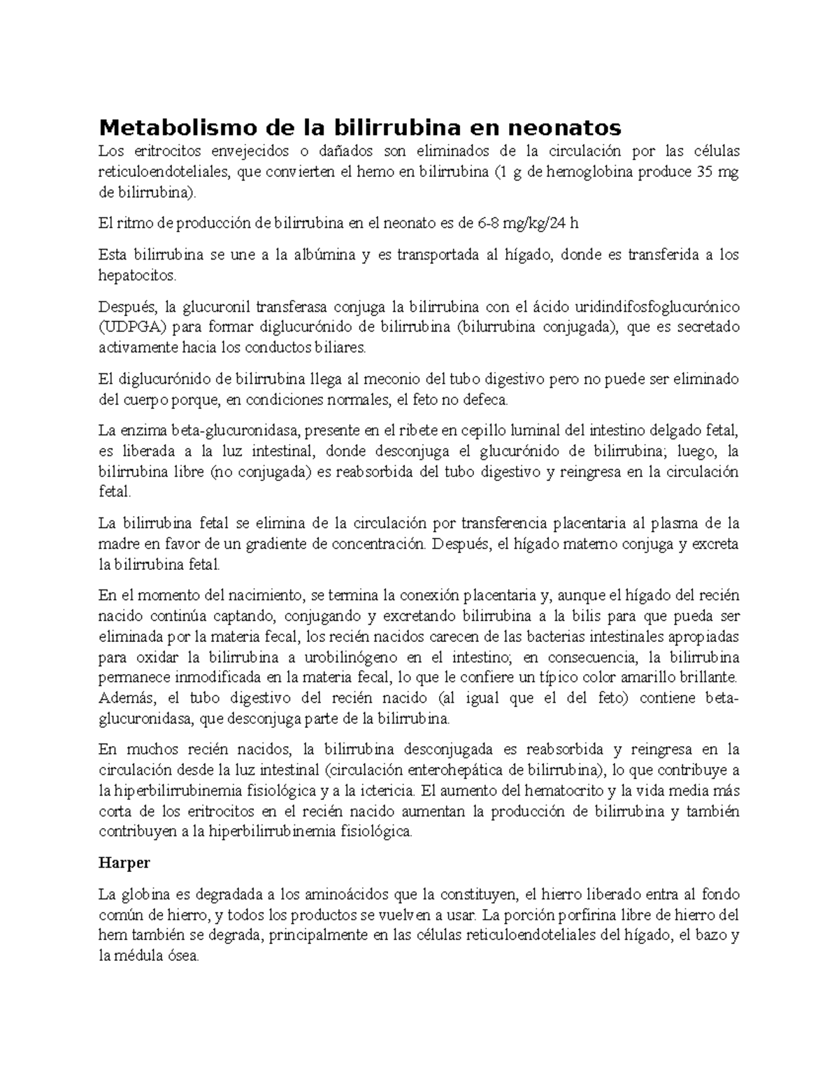 Metabolismo de la Bilirrubina en Neonatos: Aspectos Fisiológicos y ...