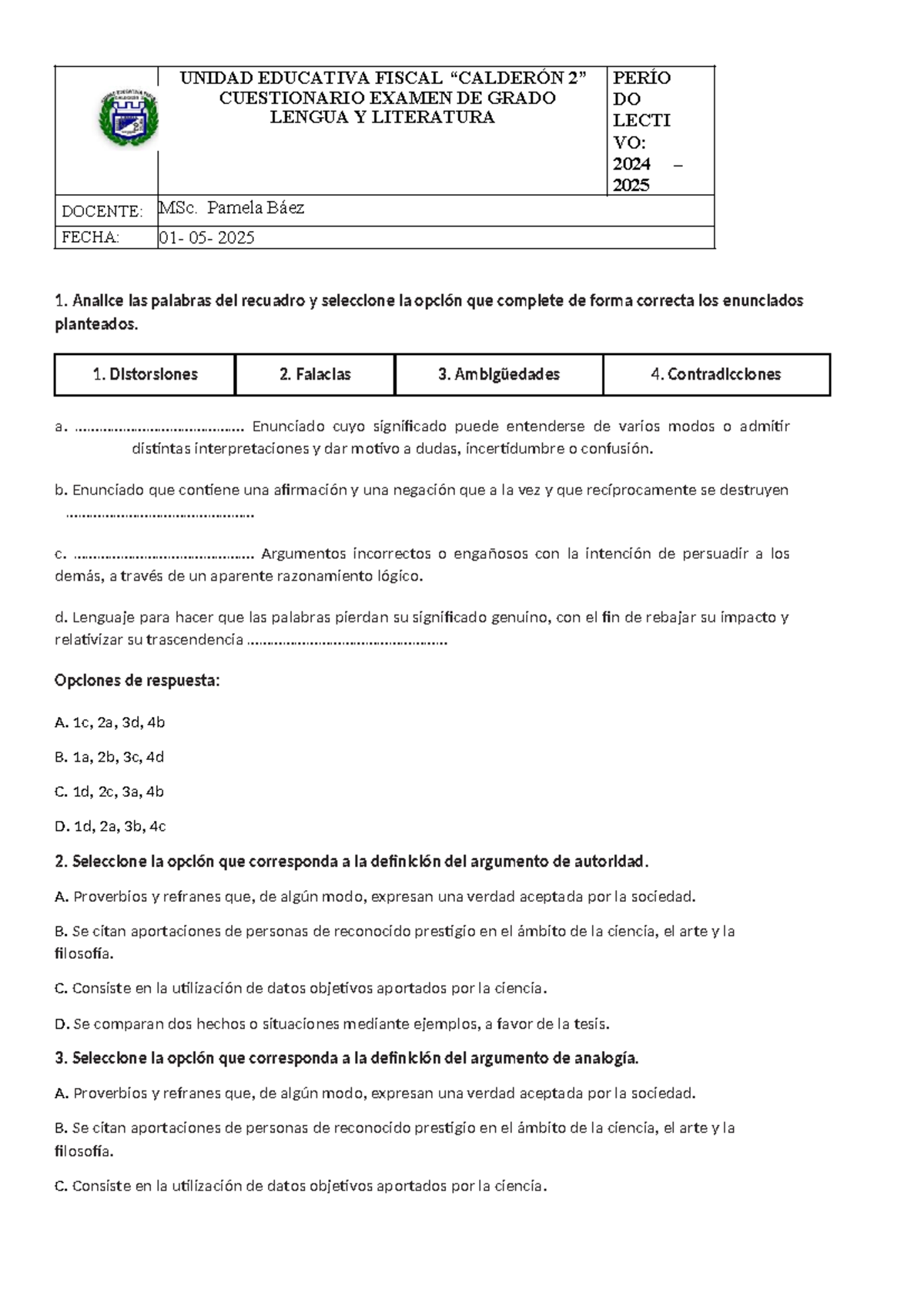 Examen de Grado Lengua y Literatura 2025 - Cuestionario Completo - Studocu