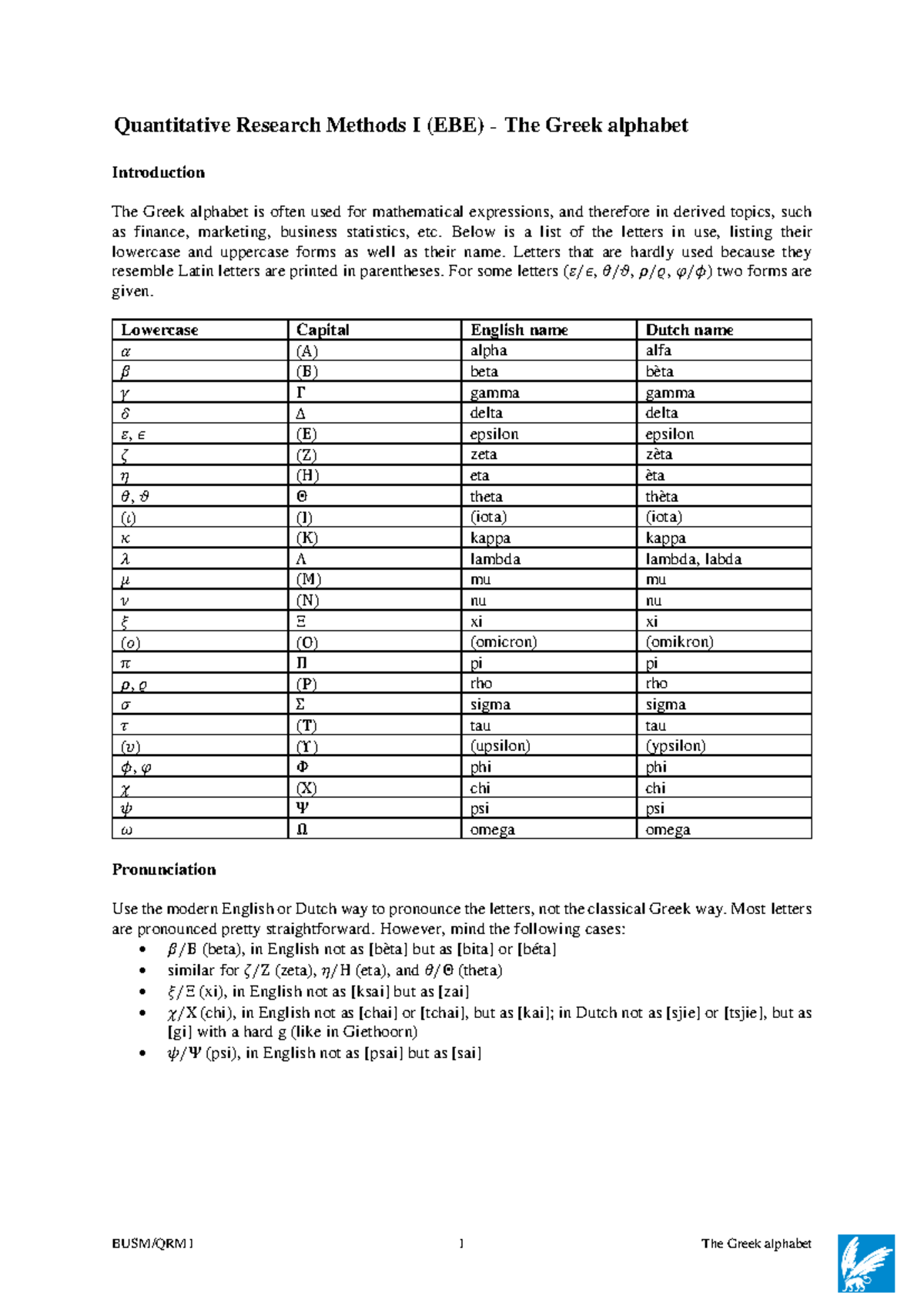 Quantitative Research Methods I (EBE): Greek Alphabet Overview ...