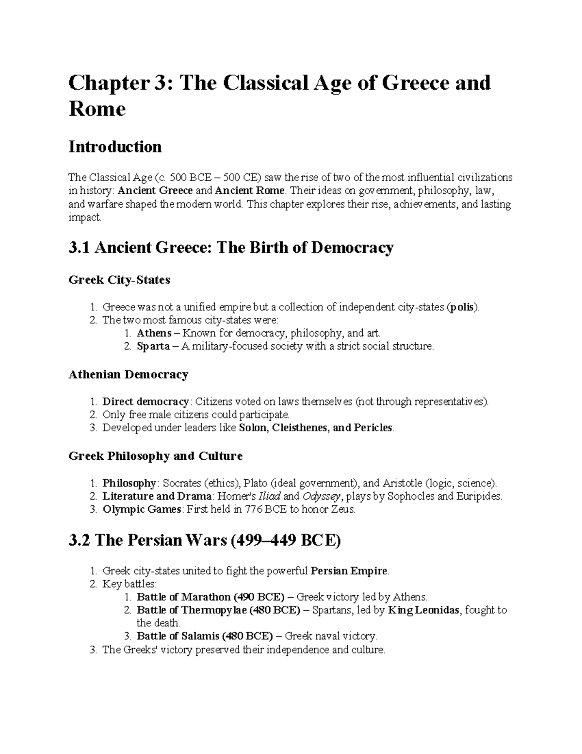Chapter 3 The Classical Age of Greece and Rome - Chapter 3: The ...