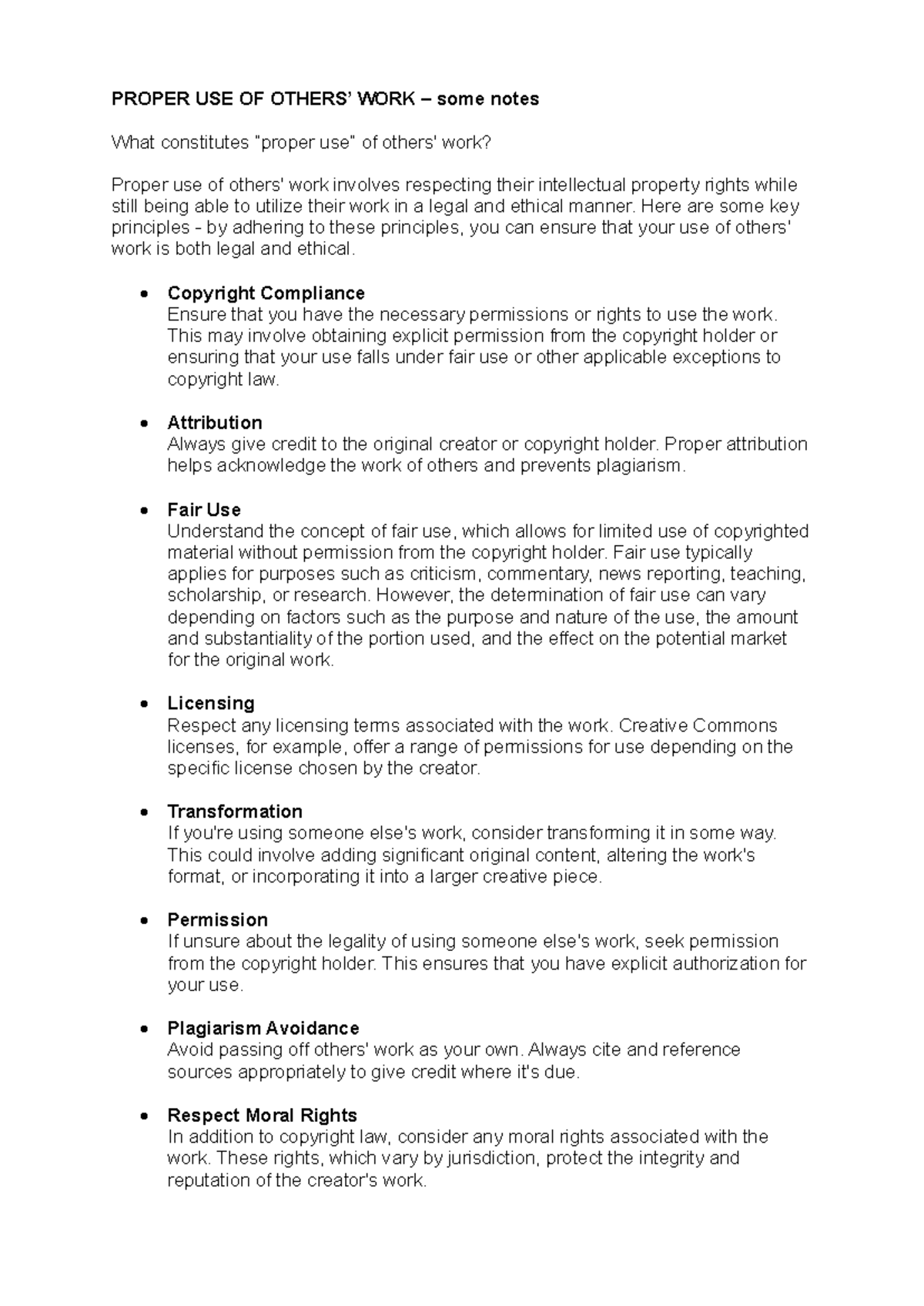 Proper Use of Others Work - some notes - PROPER USE OF OTHERS’ WORK ...