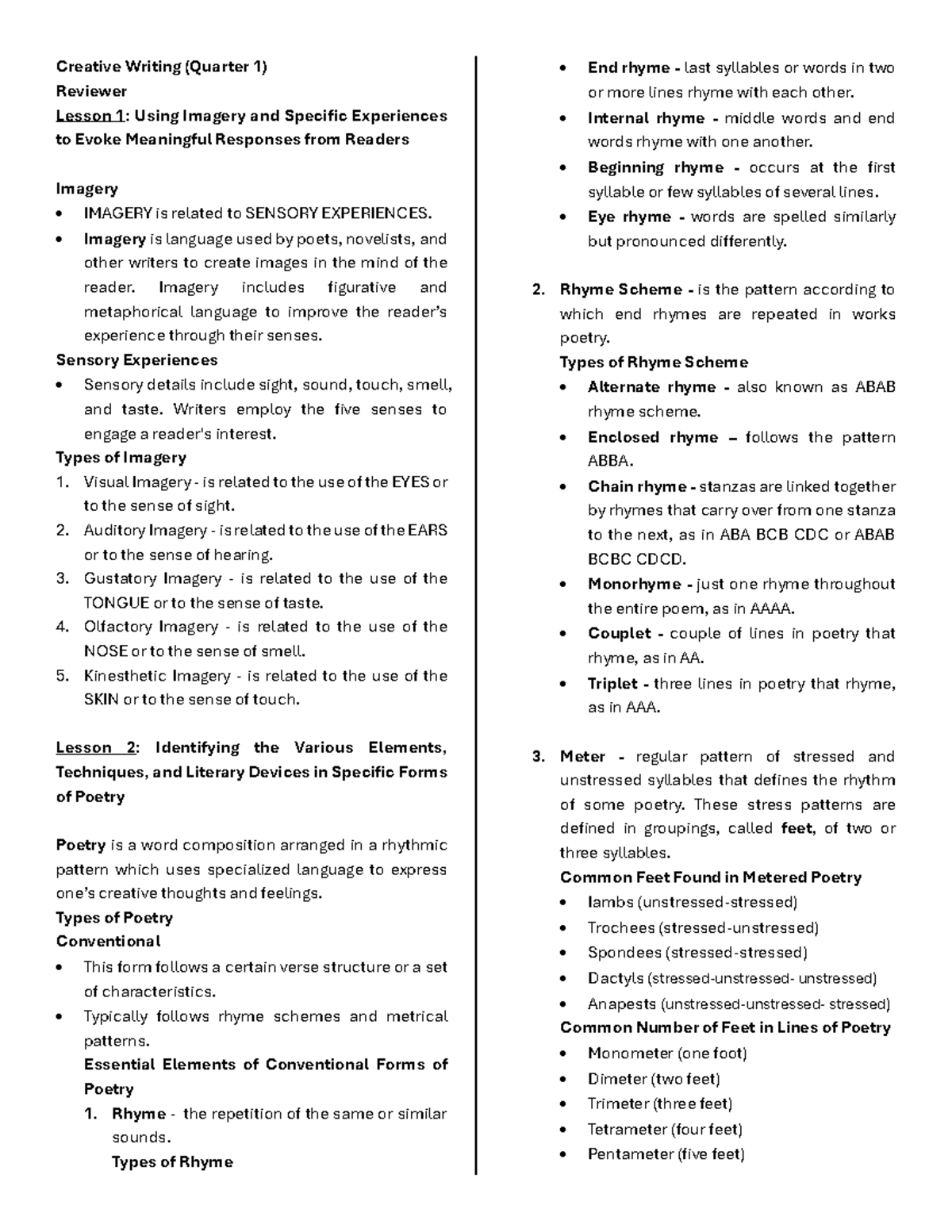 Creative Writing Review: Lesson 1-2 Insights and Techniques - Studocu