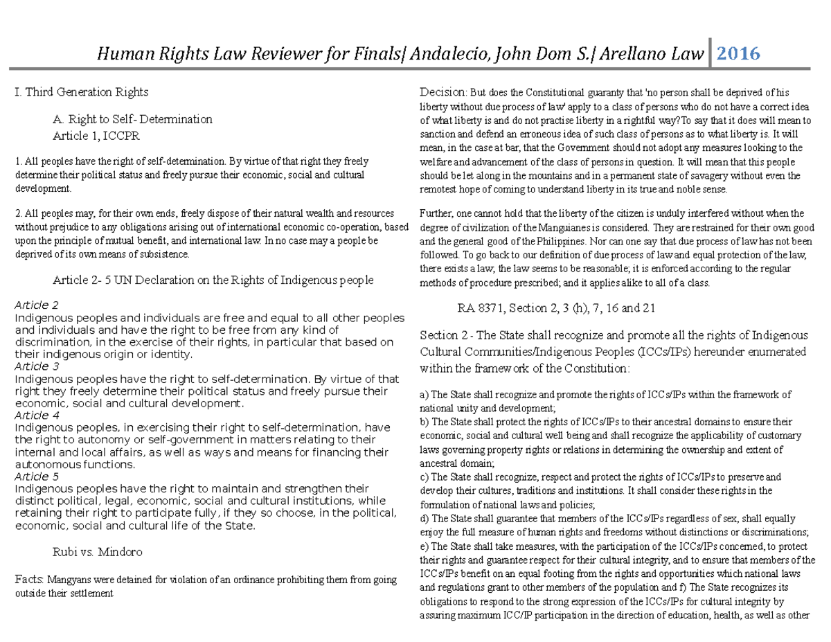 Final Exam Review: Human Rights Principles and Indigenous Protection ...