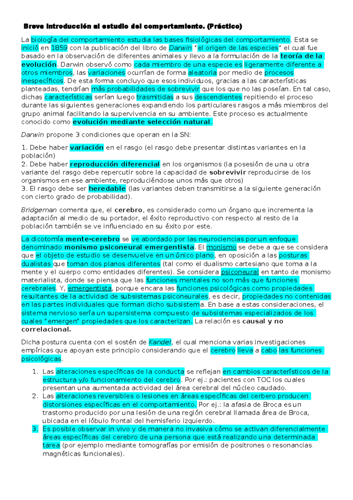 Resumen Parcial 1° Biología del Comportamiento - 2021 - Document Preview