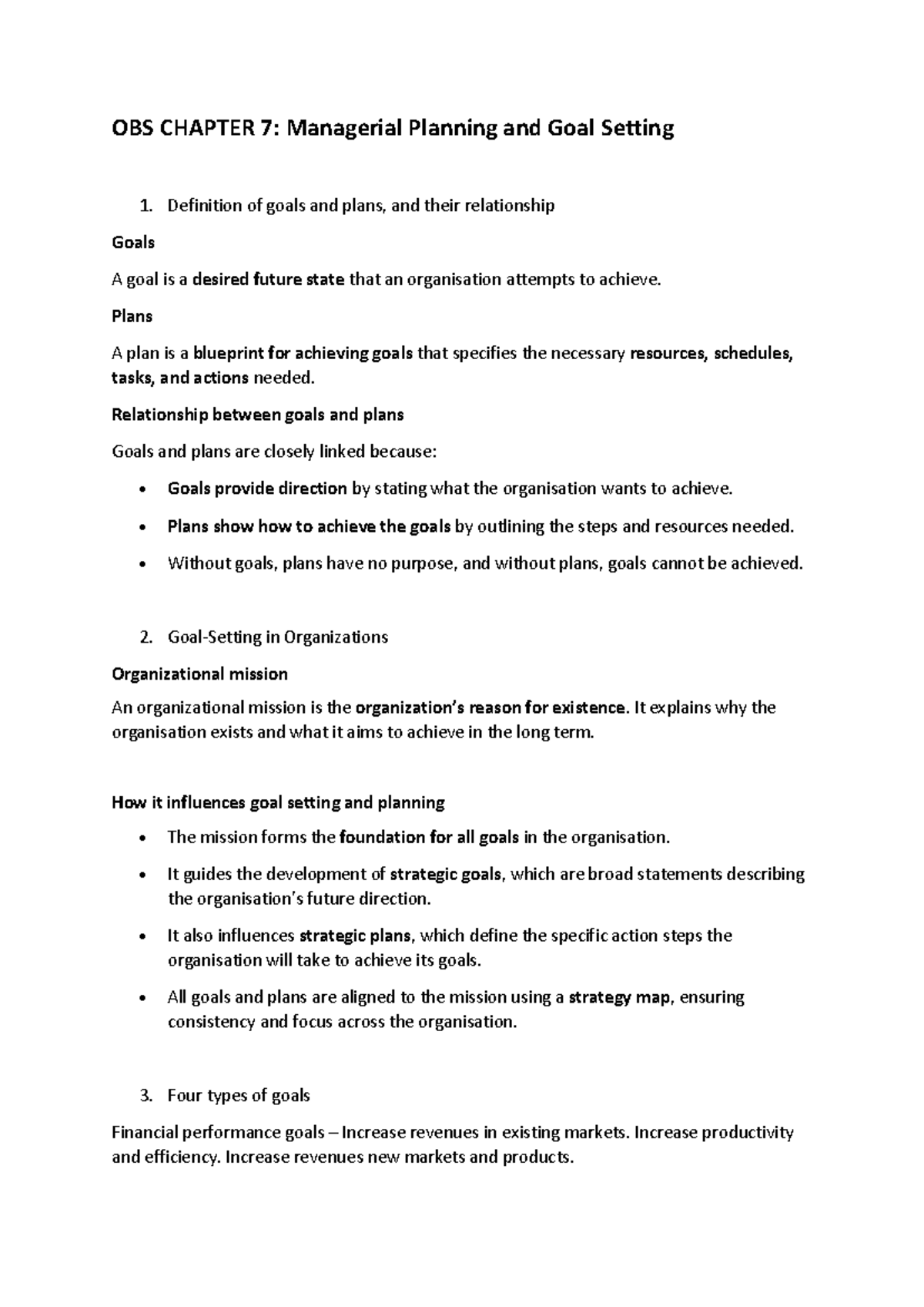 OBS CHAPTER 7: Managerial Planning & Goal Setting Notes - Studocu