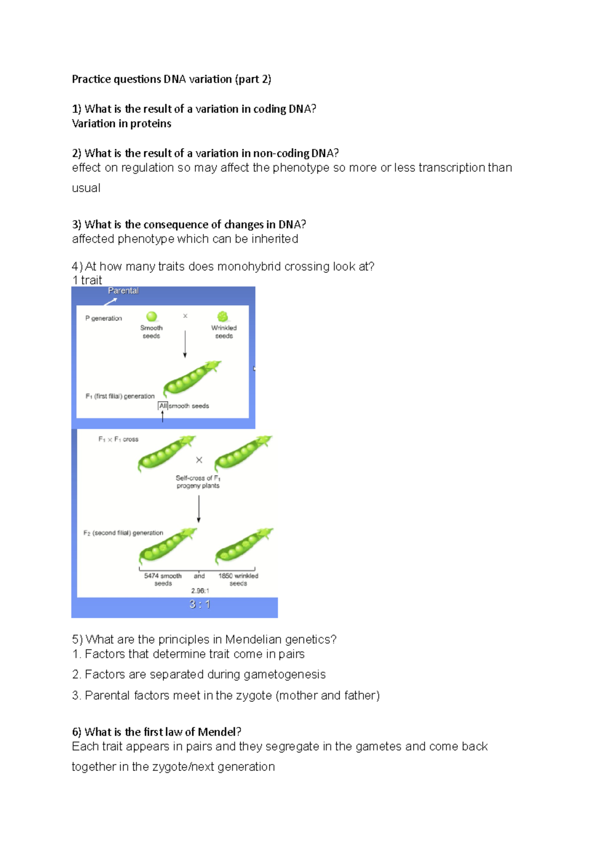 DNA Variation Practice Questions Part 2 - BBS1001 - Studeersnel