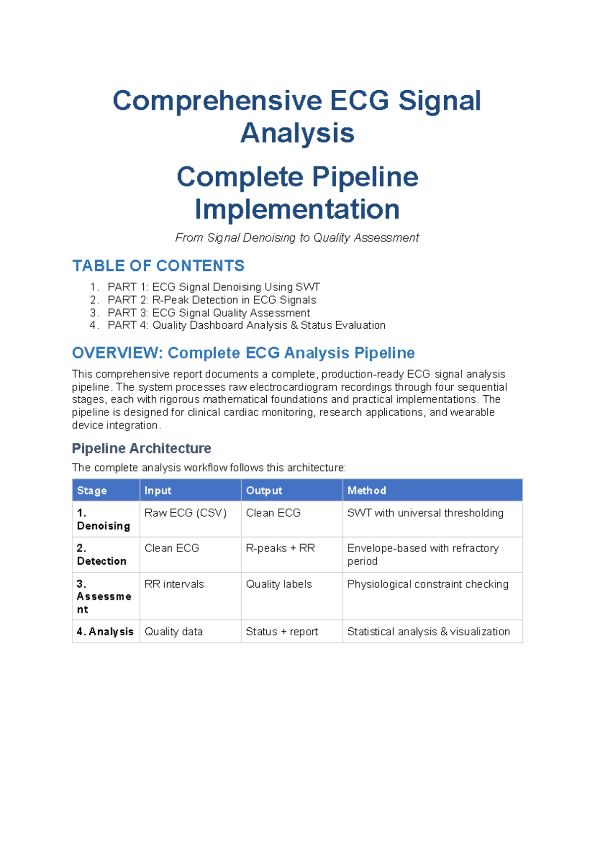 Comprehensive ECG Analysis Pipeline Implementation (ECG 101) - Studocu