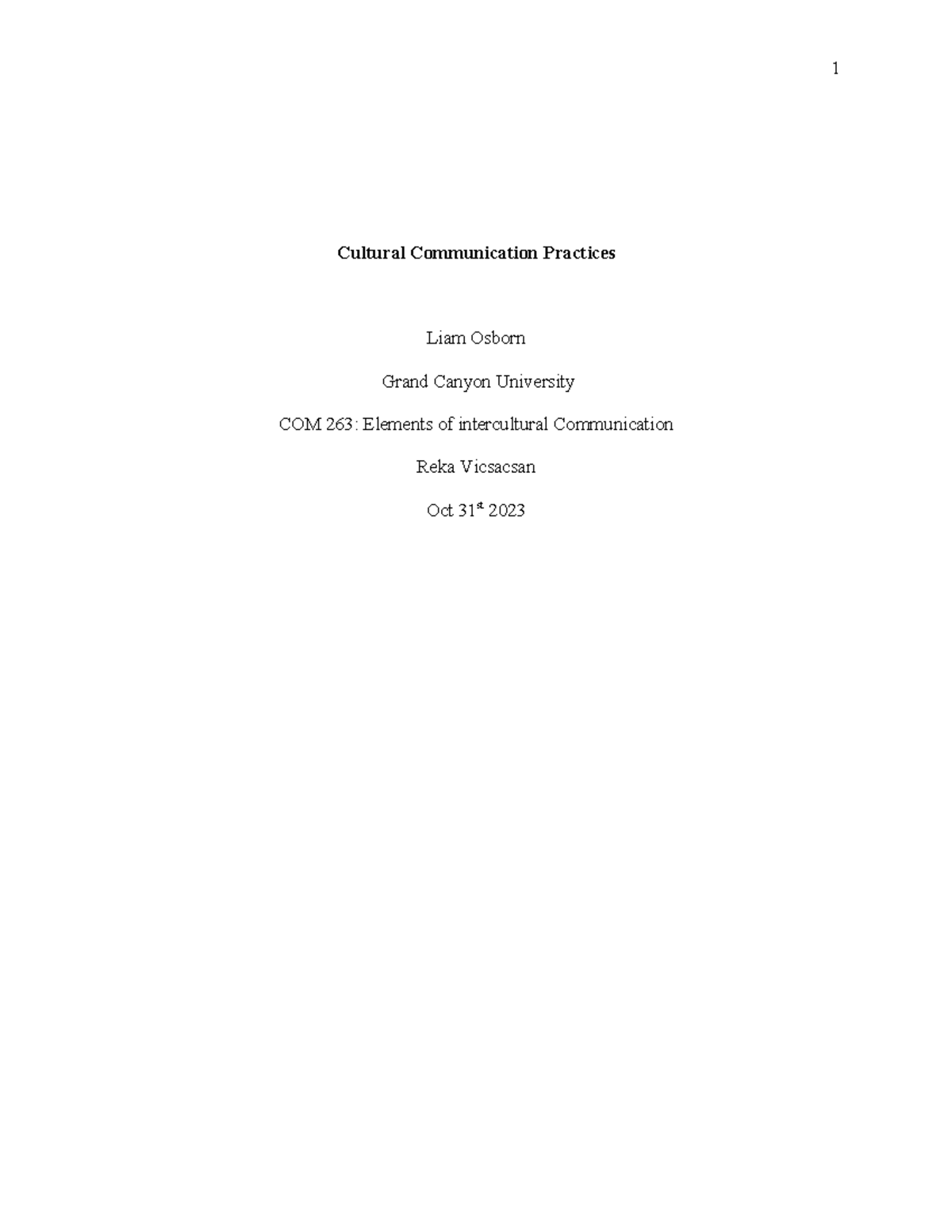 Cultural Communication Practices - COM 263 Rough Draft by Liam Osborn ...