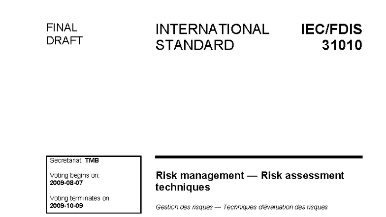 FINAL DRAFT ISO/IEC 31010: Risk Assessment Techniques - Studocu