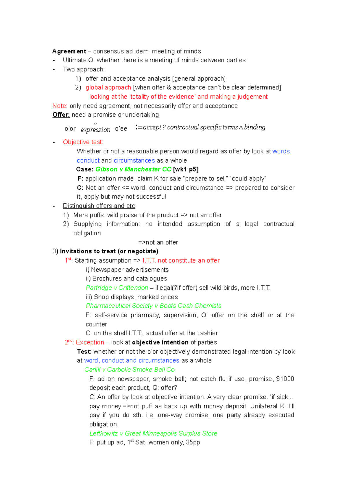 Contract Law Final Exam Notes Analysis and Key Concepts - Studocu