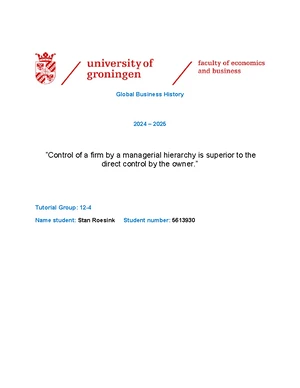 Global Business History (GBH): The Rise of Managerial Capitalism