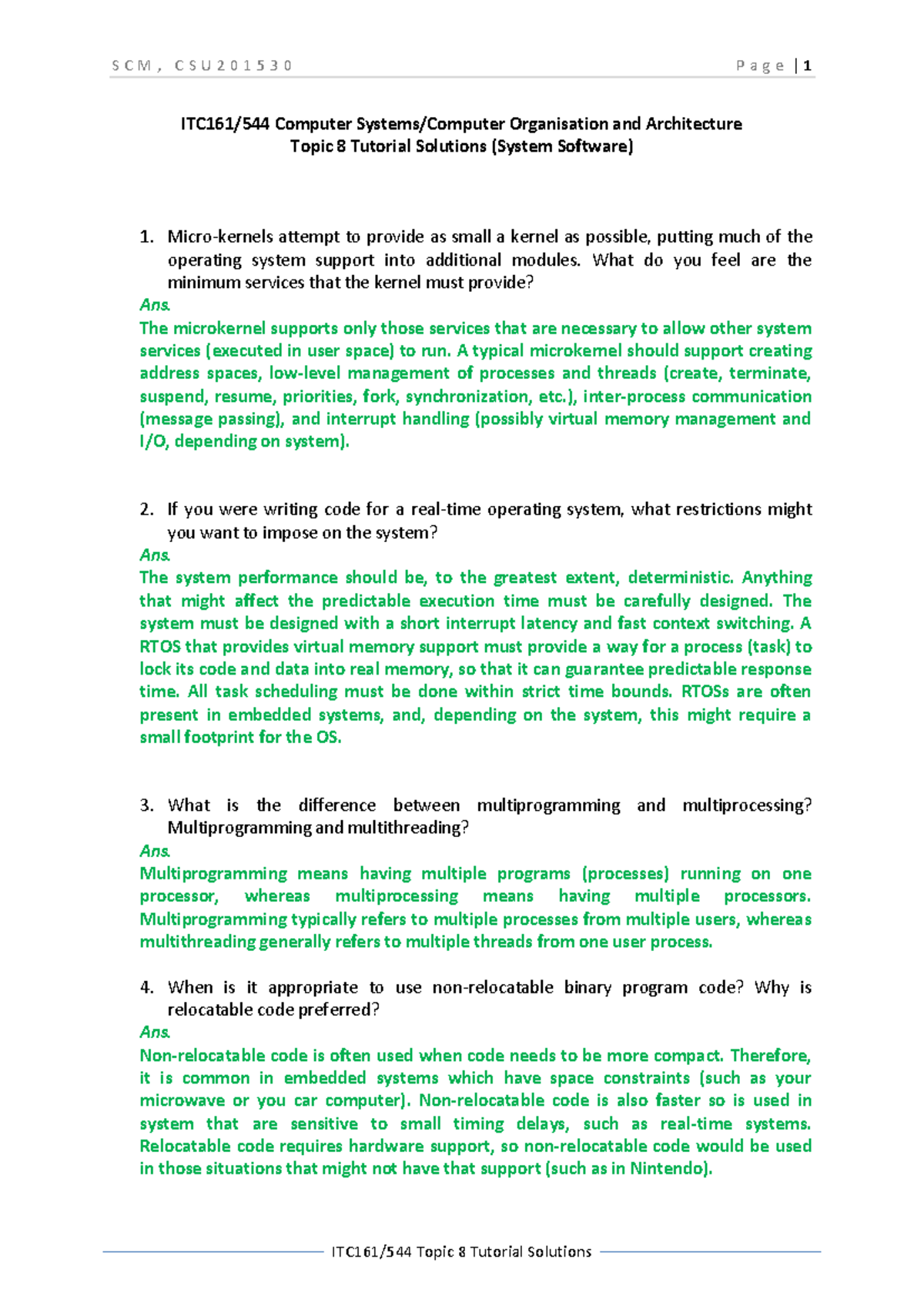 ITC161 Computer Systems Topic 8 Tutorial Solutions and Insights - Studocu
