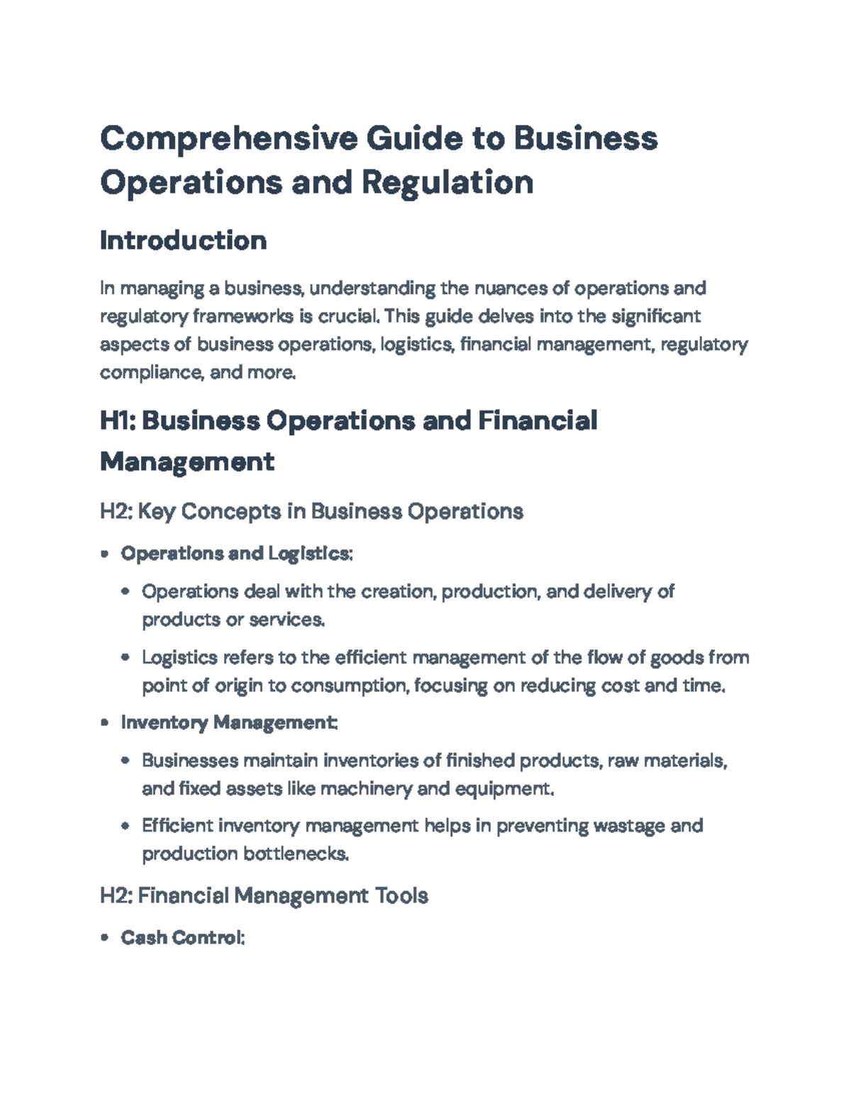 Business Operations and Regulatory Compliance Overview (BUS 101 ...