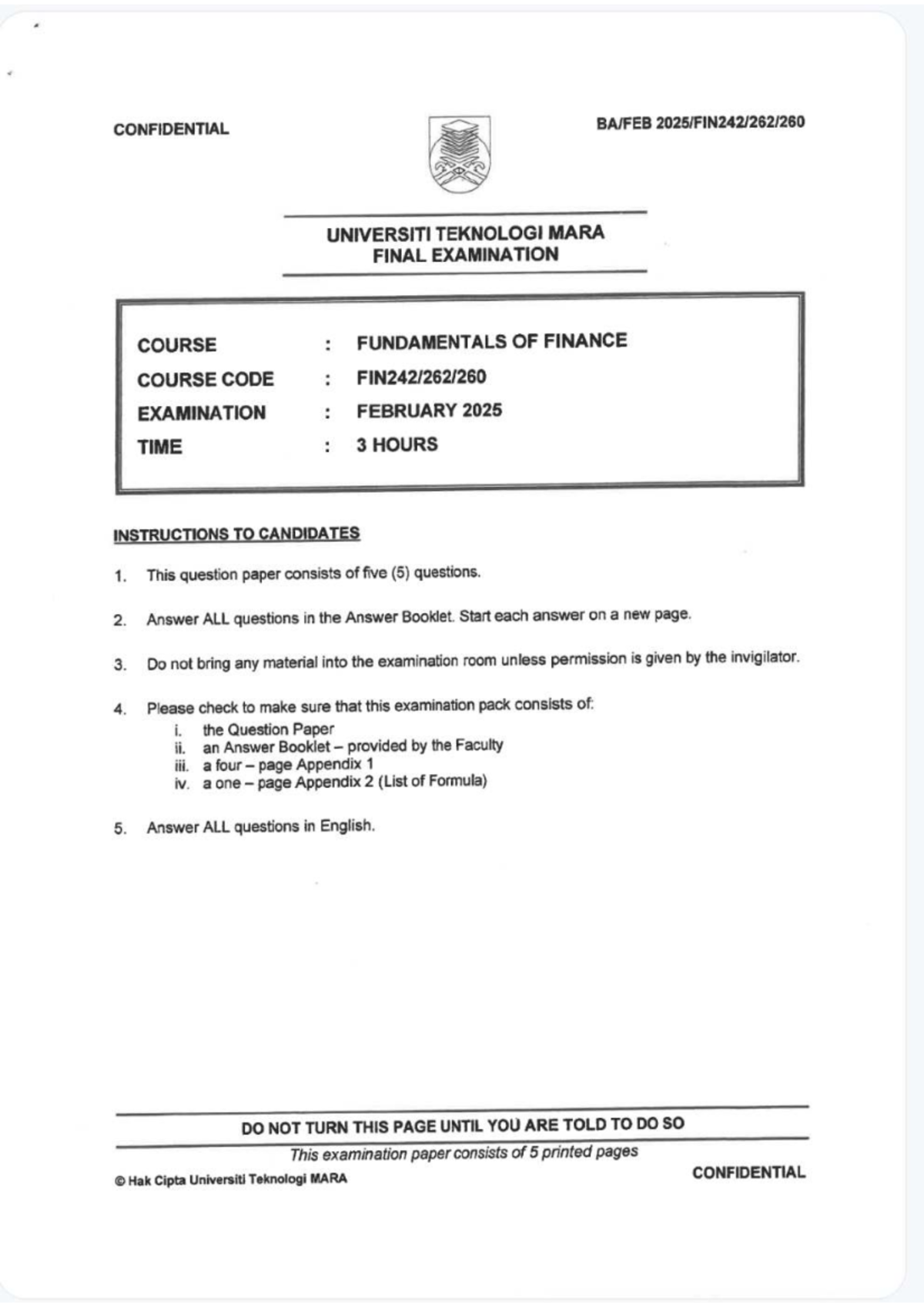 FIN242 FEB 2025 - Fundamentals of Finance Final Exam Paper - Studocu