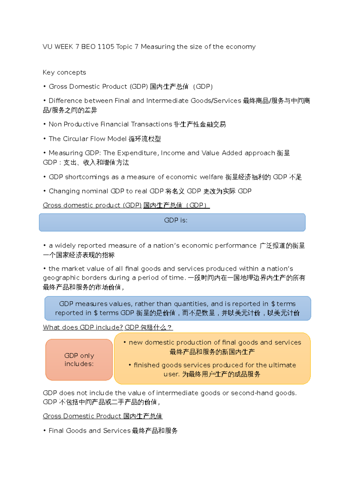 VU WEEK 7 BEO 1105 - Measuring the Economy and GDP Concepts - Studocu