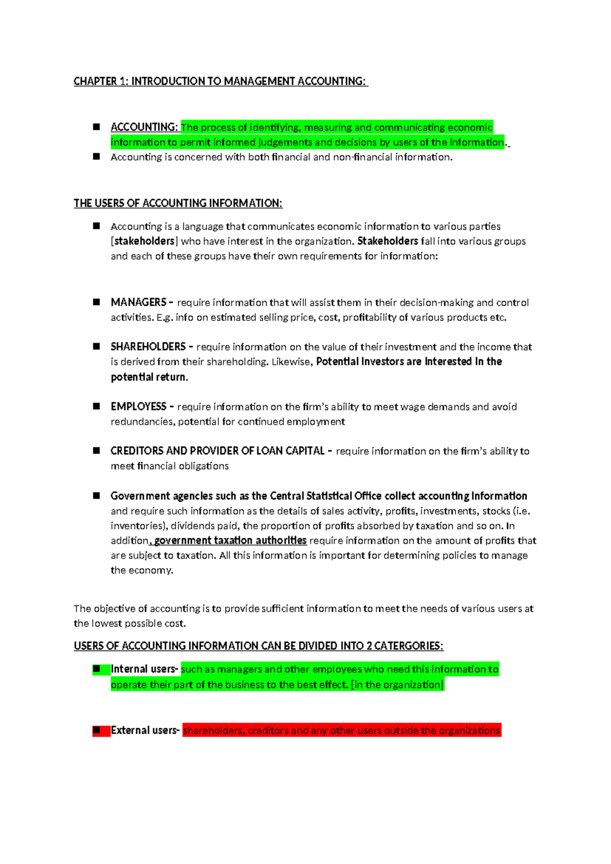 CHAPTER 1: INTRODUCTION TO MANAGEMENT ACCOUNTING - KEY CONCEPTS AND ...