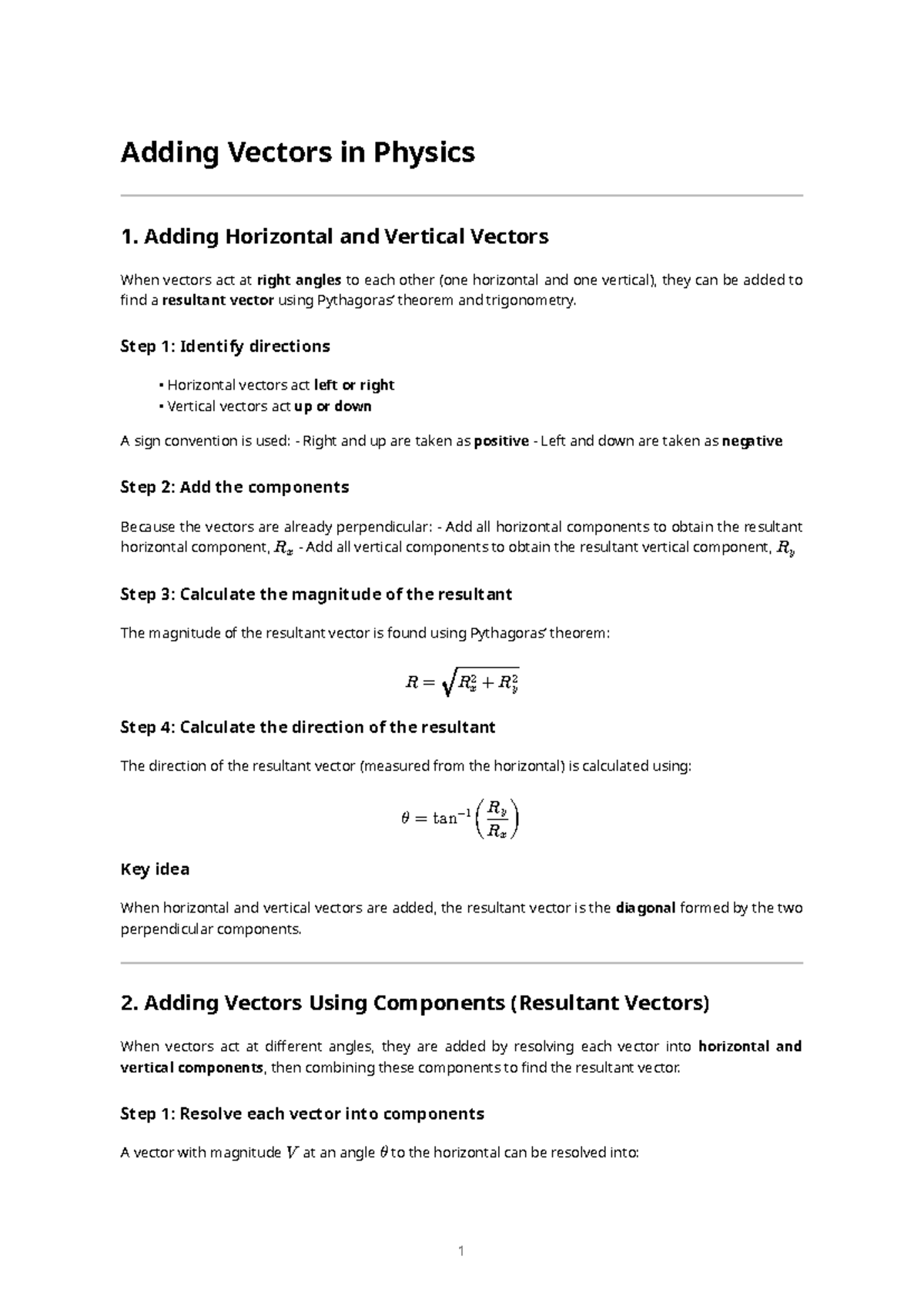 Adding Vectors in Physics 1: Horizontal & Vertical Components - Studocu