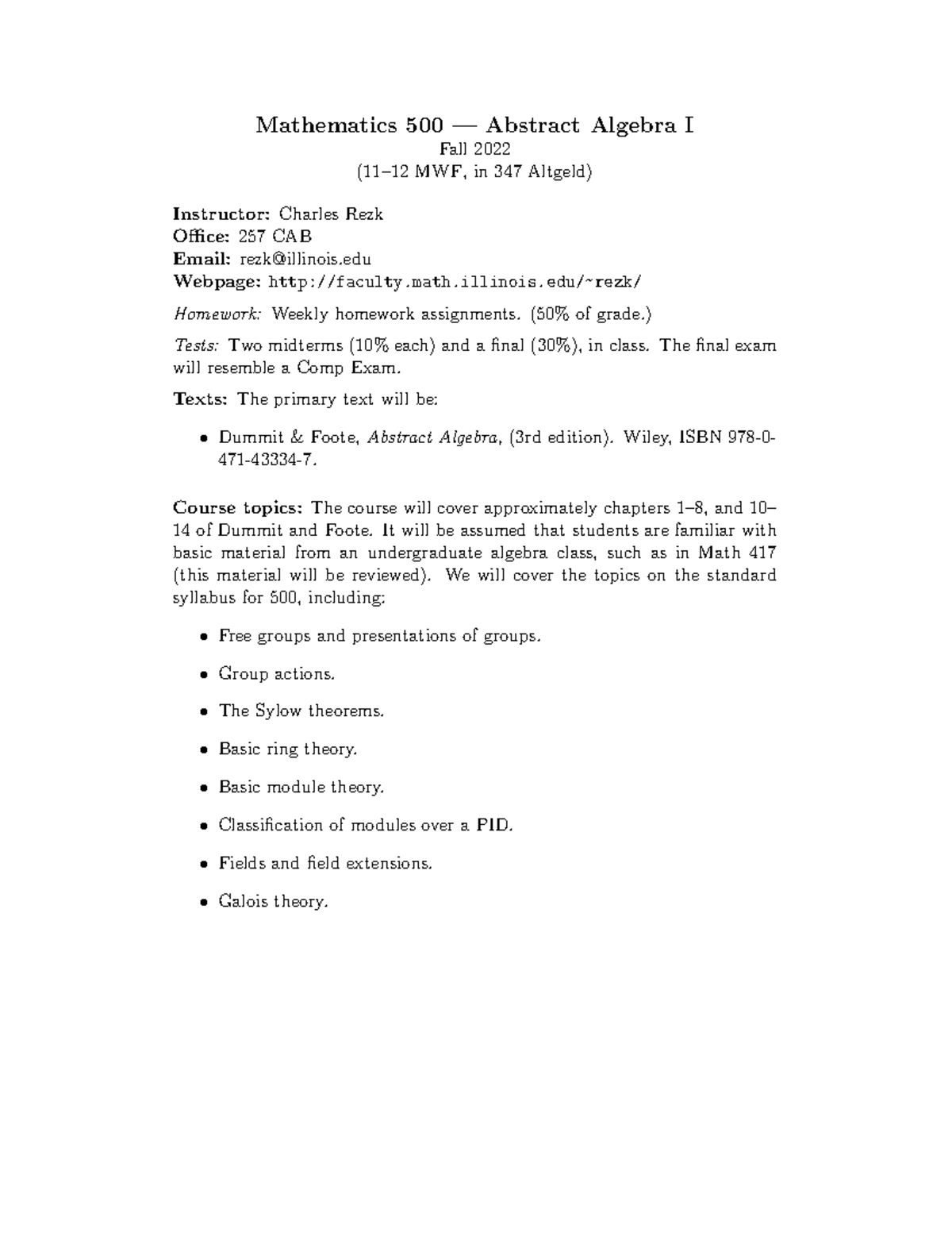 Math 500 Abstract Algebra I Course Overview - Fall 2022 - Studocu
