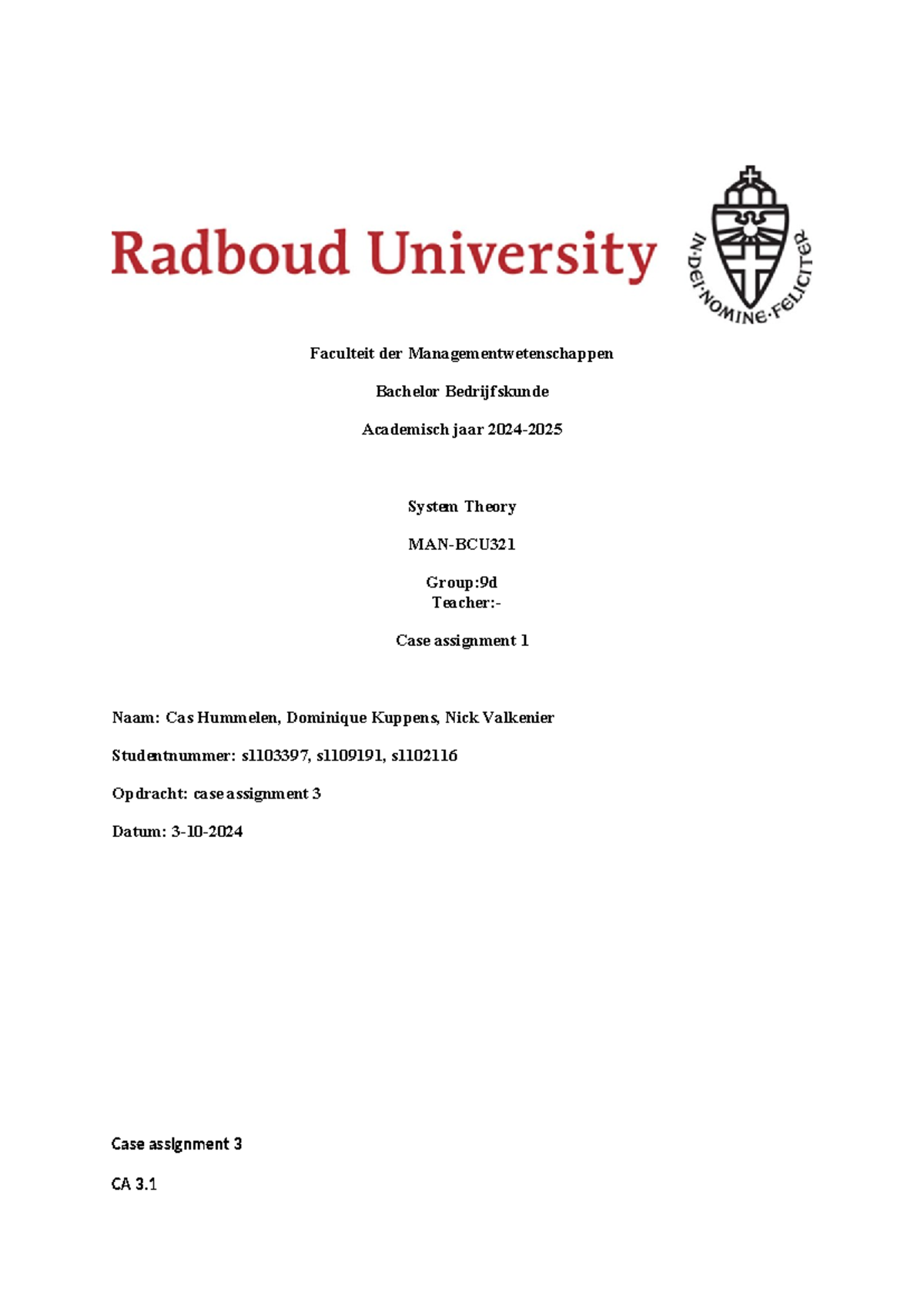 System Theory Case Assignment 3 - MAN-BCU Analysis and Insights ...