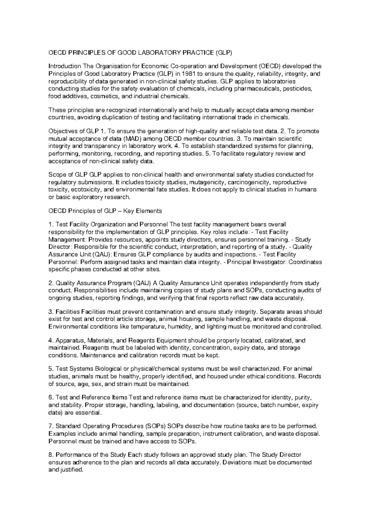 OECD GLP Principles: Ensuring Quality in Laboratory Practices - Studocu