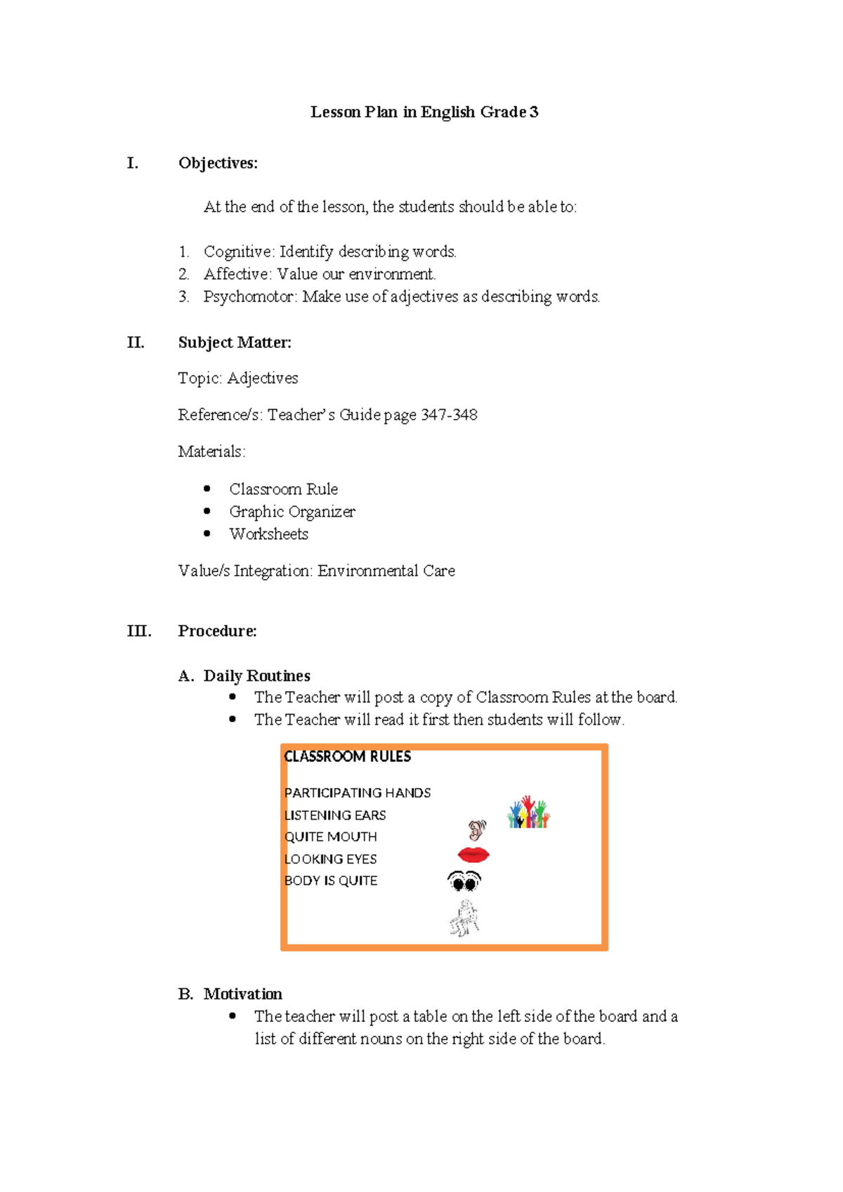Lessonpandemo - lessonplan - Lesson Plan in English Grade 3 I ...
