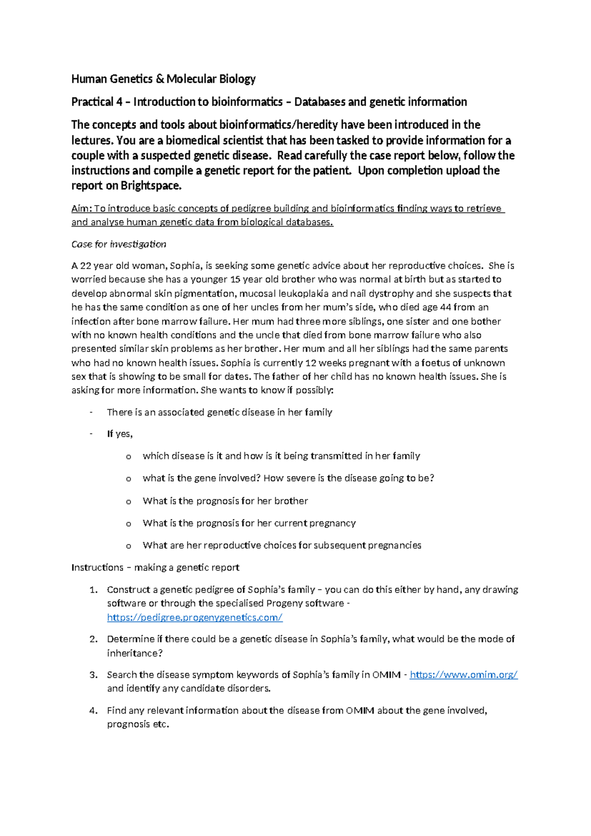 Human Genetics MB Practical 4: Bioinformatics & Genetic Report - Studocu