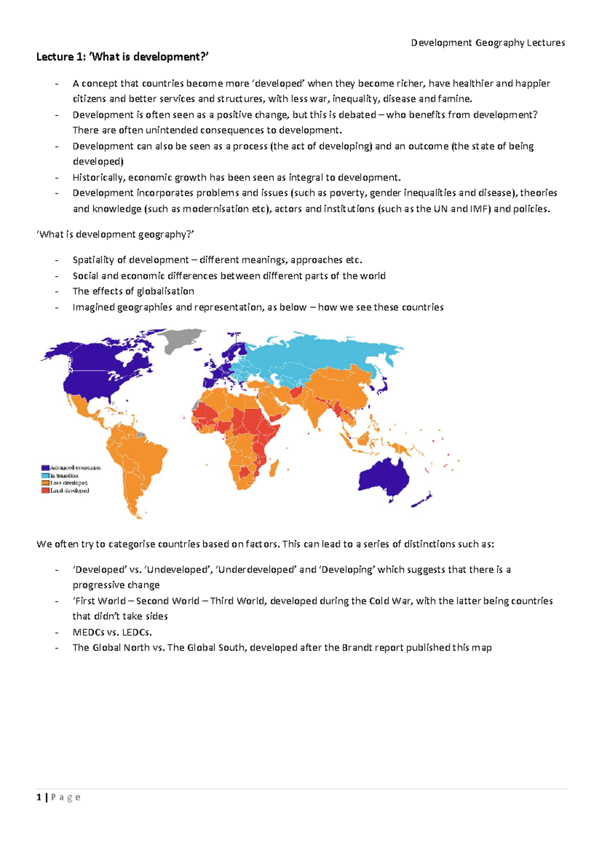 Lecture Notes on Development Geography - Concepts, Actors & Policies ...