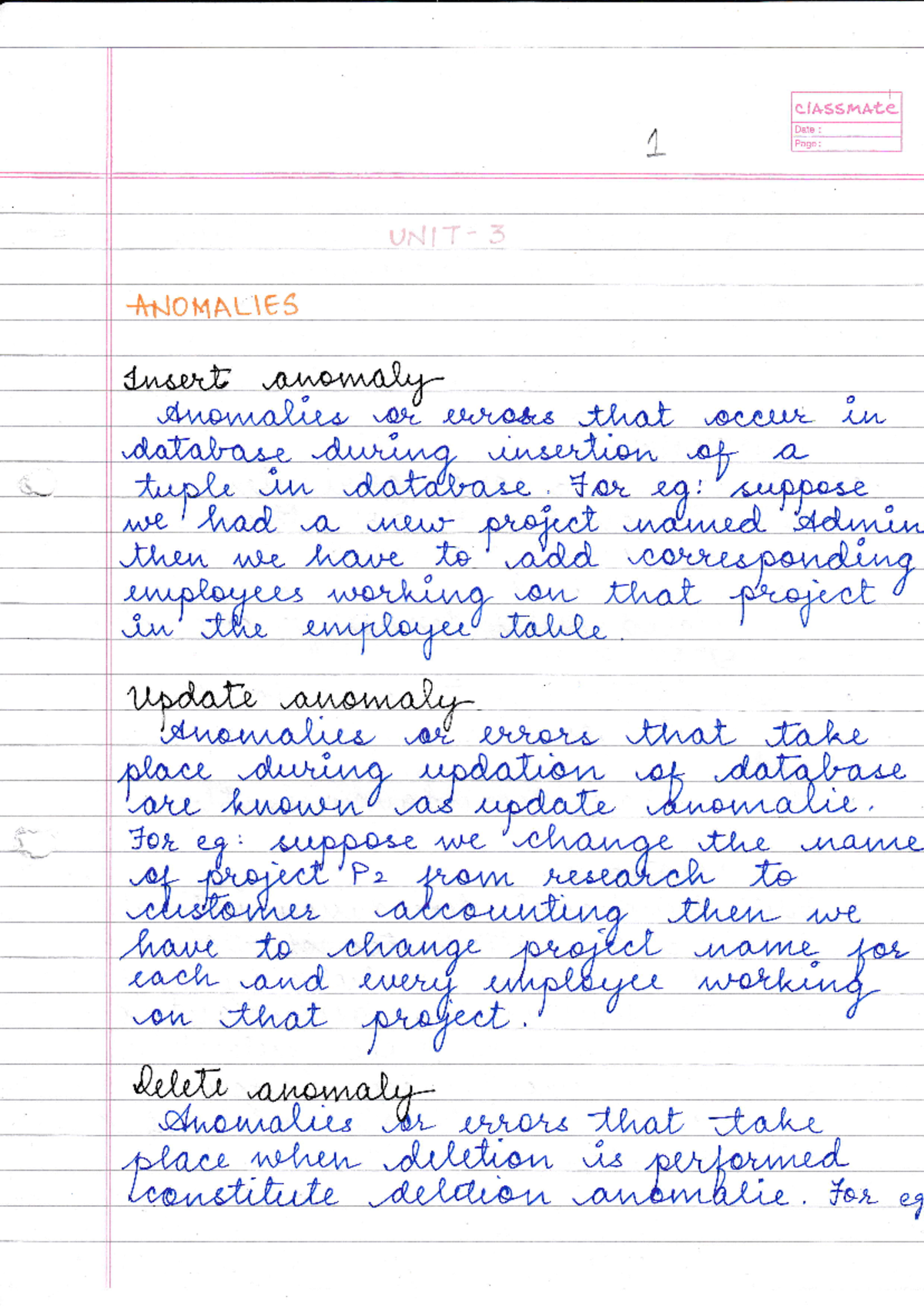 Unit 3 - DBMS NOTES - clASSrr^ Date : Page: At ,\ c,lAs ffi;- P
