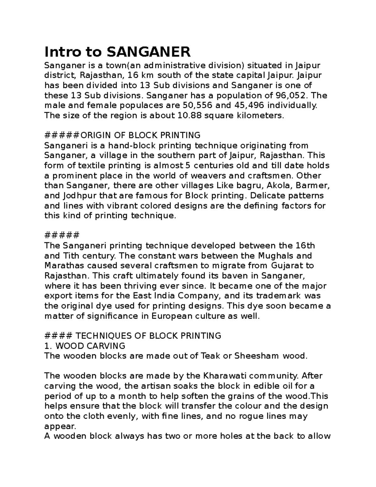 Sanganer: A Study of Block Printing Techniques and Cultural ...