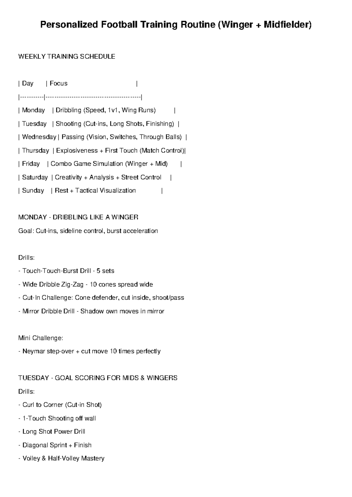Football Training Routine for Wingers & Midfielders: Weekly Plan - Studocu