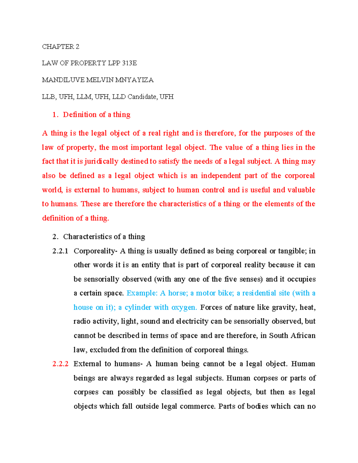 Notes on Law of Property LPP 313E - Chapter 2 Analysis - Studocu