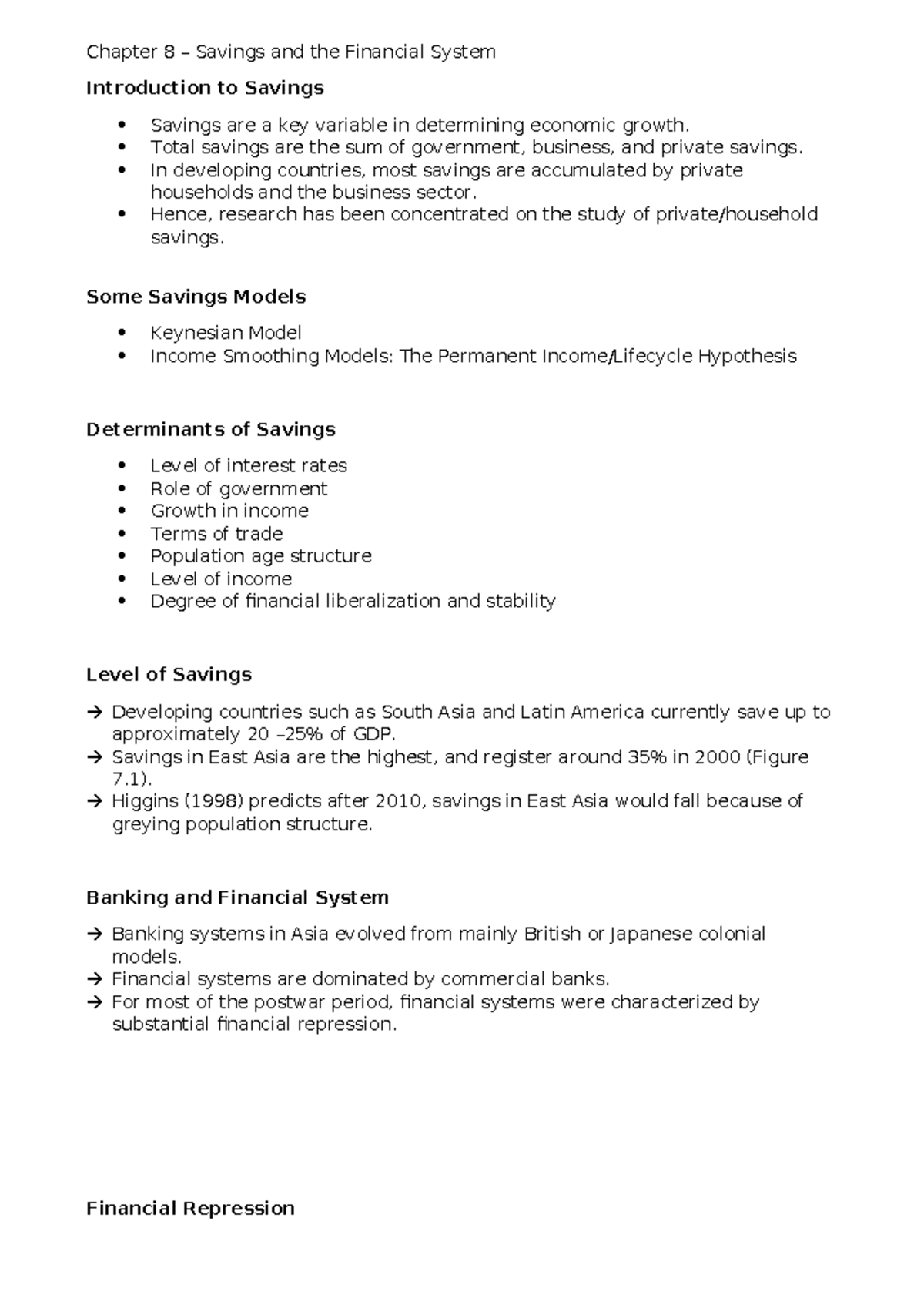 Chapter 8: Savings & Financial System - Key Insights & Models - Studocu
