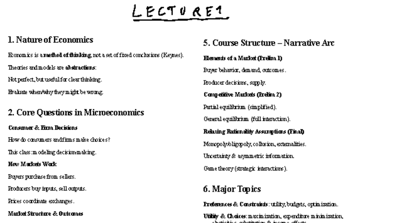 TRE1 Microeconomics: Key Concepts and Course Structure Notes - Studocu