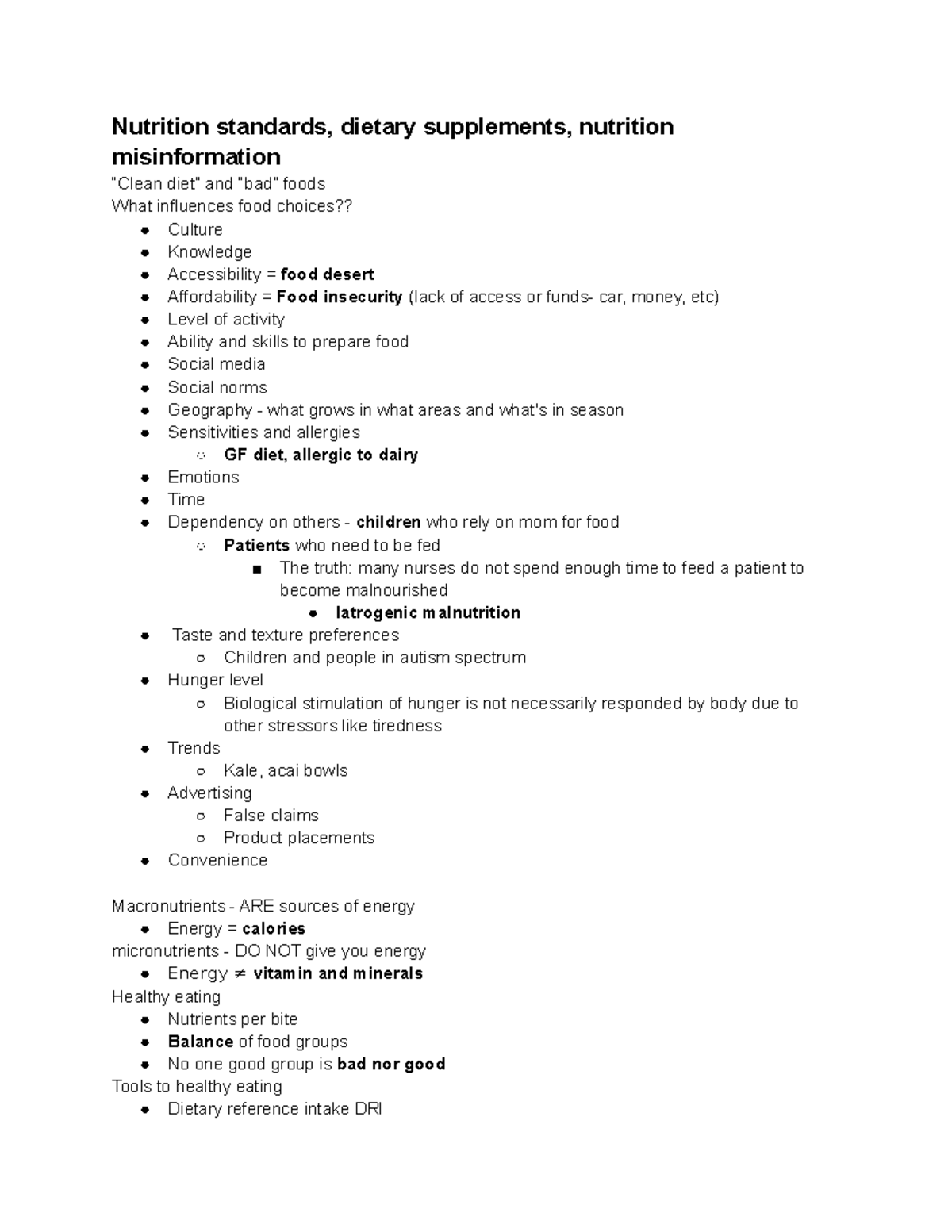 Nutrition Notes: Final Review for Course CODE 101 - Studocu