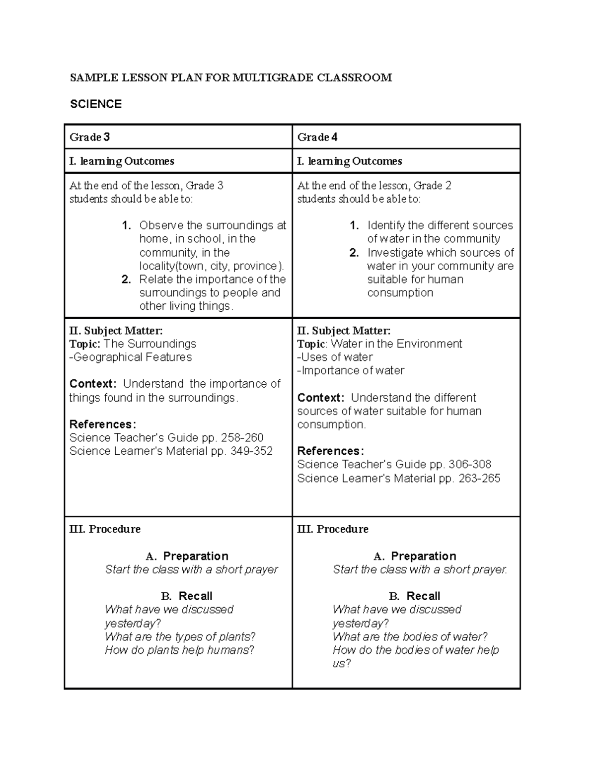 Multigrade Lesson Plan: Science Topics for Grades 3 & 4 - Studocu