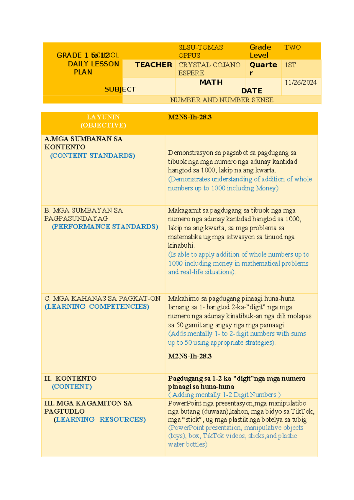Dep Ed sample Lesson Plan 1 - GRADE 1 to 12 DAILY LESSON PLAN SCHOOL ...