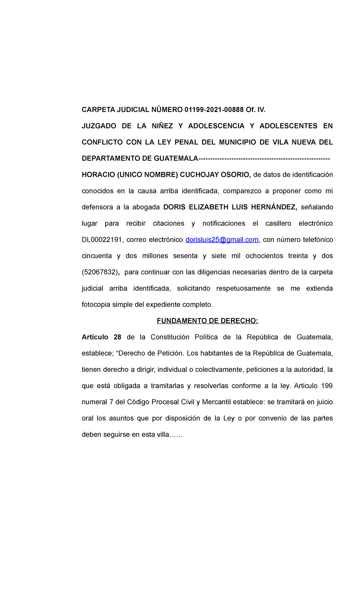 Memorial de Apersonamiento - Juzgado de Niñez y Adolescencia - Document Preview