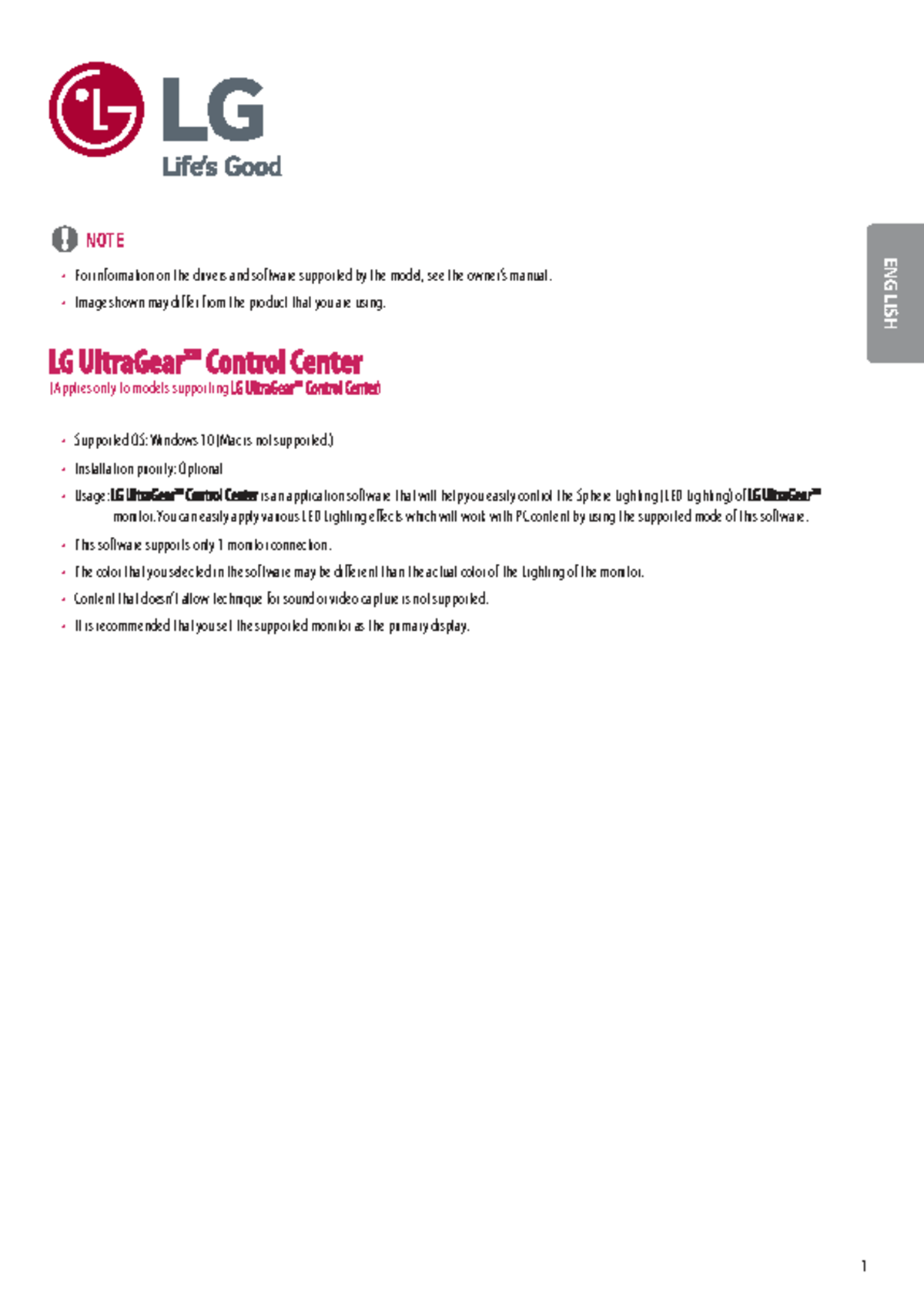 LG Ultra Gear™ Control Center: Windows 10 Software Installation Guide ...