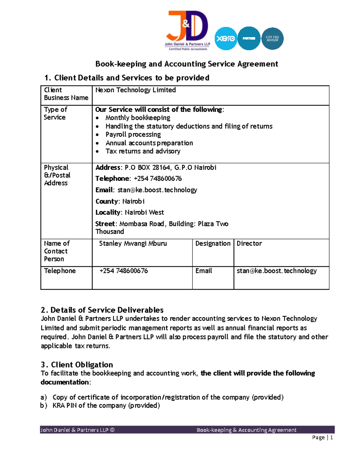 Book Keeping & Accounting Client Agreement - Nexon Tech Ltd - Studocu