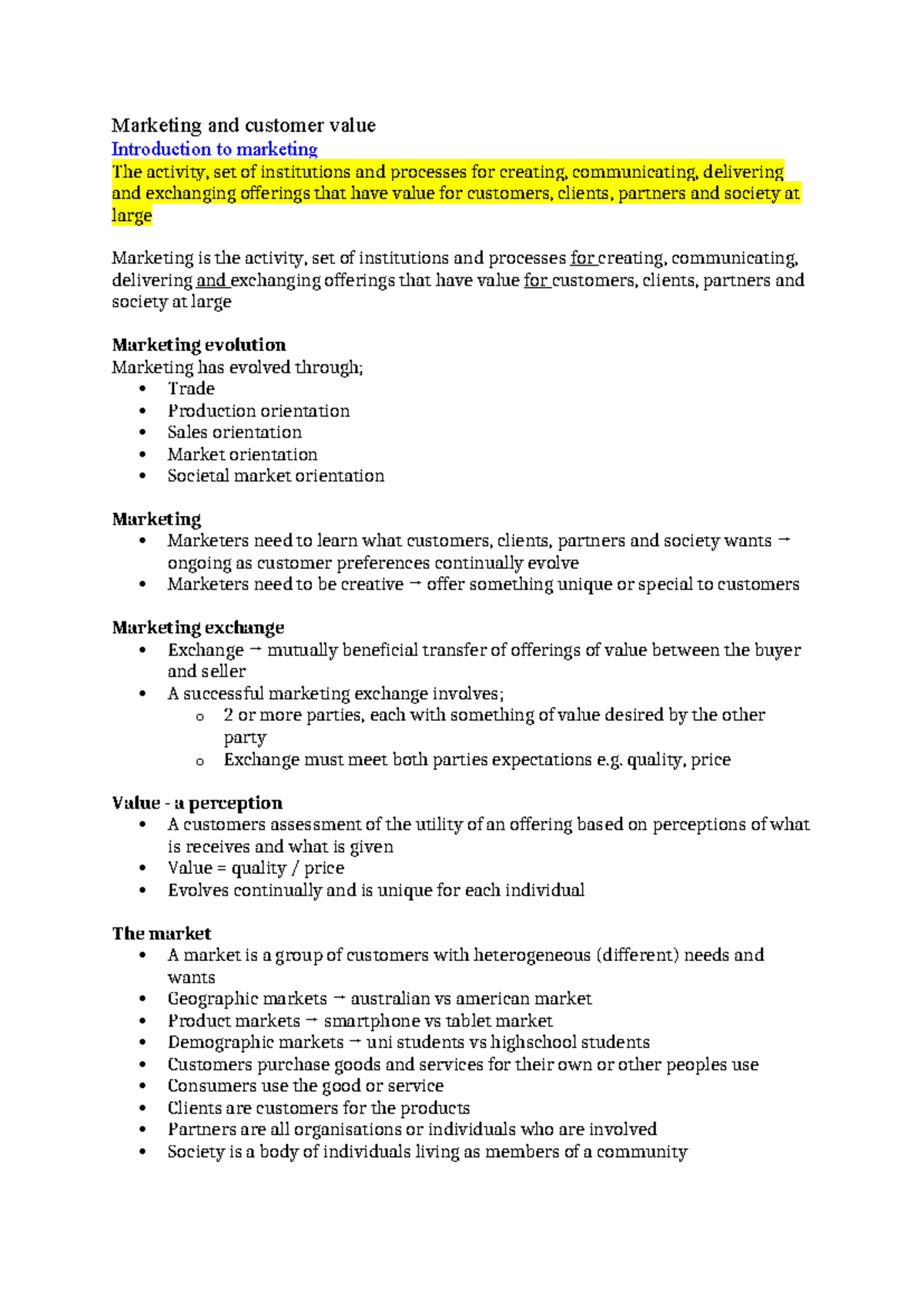 Term 2 Marketing Notes: Understanding Customer Value and Strategies ...